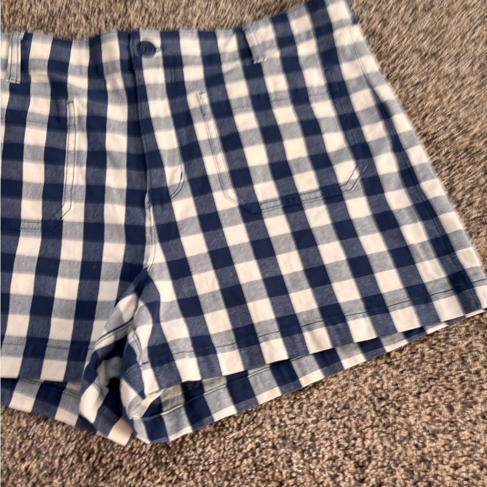 J. Crew Blue & White Gingham Check Flat Front Shorts - Picture 3 of 9